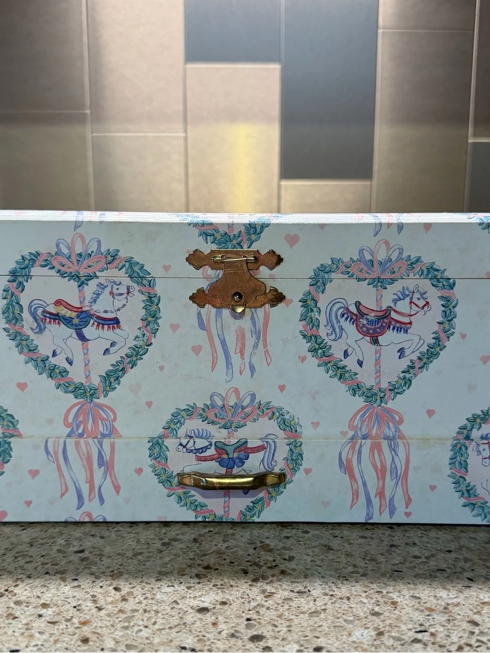 Vintage Sankyo Carousel Horse Music Box Ballerina Pink Jewelry Box